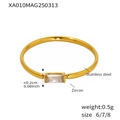 Detail view of gold stainless steel ring with rectangle zircon inlay and dimensions - US 7 / Gold