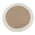 Detail of round jute placemat with white cotton fringe trim on a clean white background - White Tassel No Pattern