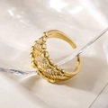 Detailaufnahme des vergoldeten verstellbaren Rings mit Perlen und Zirkonia-Mikropavé - Metallperlen Mikropave Zirkonia (14291) / Gold