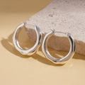 Detailed close-up of silver geometric crumpled earrings on a natural stone base - 18K Gold Plated Hoop / Silver