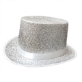 Elegante cilindro glitterato argento con nastro di raso bianco per feste in costume - Adulto 58cm Circonferenza / Argento