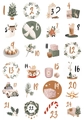 Christmas advent calendar stickers with numbered 1-24 modern flat vector illustrations - Ink Wash Numbers