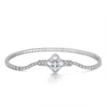 Elegant s925 sterling silver bracelet with single row cubic zirconia and flower charm - 2MM Tennis Chain/White Clover/Platinum Plated/16.5CM