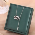 Collier argenté avec pendentif double anneau et gravure d'étoile sur écrin à bijoux - 9126-argent
