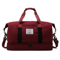 Quilted burgundy travel bag with bottom shoe compartment and detachable strap - Burgundy