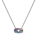 S925 Sterling Silber Kette mit bunten Kristallen und sternförmigem Anhänger - Ovaler Mehrfarbiger Vierpunkt-Stern Stil (RHN1991)