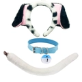 Dalmatiner Ohren Haarreif mit hellblauem Halsband und weißem Plüschschwanz Set - Ganz schwarze Ohren 3-Teiliges Set