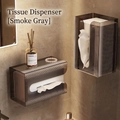 Set of 2 wall-mounted tissue boxes in translucent grey with vertical ribbed texture - Suction Cup Pattern 2 Pack / Smoke