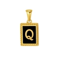 Gold stainless steel rectangle pendant with black inlay and letter Q engraving - Letter Q