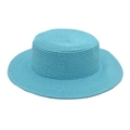 Detail of sky blue woven straw boater hat showing fine texture and flat top design - M (56-58cm) / Lake Blue