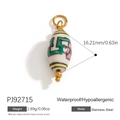 Waterproof stainless steel oval pendant charm with green pattern and pink flower - PJ92715-Flower Oval Charm
