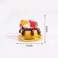 Miniature realistic fruit cake model with gold tray and pink hanging strap for decor - Brown Cream + Red Raspberry