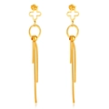 Elegant gold-plated stainless steel long tassel drop earrings with hollow clover charms - Hollow Cross Flower Tassel Style (GE923)
