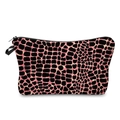 Pink crocodile pattern makeup bag with black zipper and top handle for travel storage - Pink Crocodile