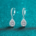 Orecchini pendenti in argento 925 con moissanite a goccia e pavé di diamanti brillanti - Argento 925 / Paio 2.0ct (Singolo 1.0ct)