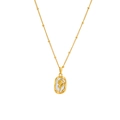 Titanium steel necklace with gold rose pendant and white shell inlay on a pearl chain - Gold (C513)