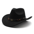 Chapeau de cowboy classique en feutre noir avec bande en cuir et accent de tête de taureau - M (56-58cm) / Noir