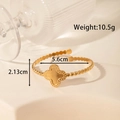 Gold-plated clover charm open bangle with beaded stainless steel design for women - Four-leaf Clover Beaded Style