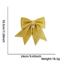 Detailed view of a gold glitter Christmas bow ornament with size and weight dimensions - G:No.5 (24x18.5cm) / Gold