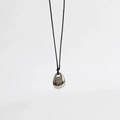 Polished silver bean pendant on minimalist black cord necklace for men and women - Silver
