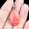 Pink quartz water drop pendant with natural texture and silver clasp for DIY jewelry - Watermelon Red (Synthetic) (1pc)