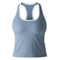 Débardeur de sport côtelé bleu-gris avec dos nageur et liseré blanc contrasté pour femme - L / Bleu béton