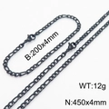 Ensemble collier et bracelet Figaro noir de 4 mm en acier inoxydable poli pour hommes - 4MM Noir