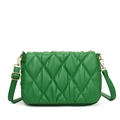 Quilted cotton green crossbody bag with diamond patterns and golden hardware - Green