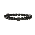 Détail des perles d'obsidienne noire et des carrés de pierre de lave sur un bracelet - Pierre noire mate et lave volcanique
