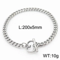 Bracciale cubano da 5mm in acciaio al titanio argento con chiusura a cuore - Catena Cubana Larga 5mm (KB165887-ZZ)