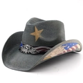 Dettaglio dell'emblema USA in argento e motivi bandiera americana sul cappello cowboy - M (56-58cm) / Verde Militare