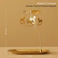 Golden carousel candle holder with spinning charms for home decor, height 18.5cm - Type Q: Carousel (No Tray)