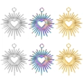 Polished hollow heart charms in gold, silver and colorful finishes for DIY jewelry - S1197-6-Piece Set / Multicolor