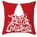 Detailed view of red Christmas pillowcase featuring white tree patterns and festive text - Red with White Christmas Tree