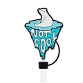 Reusable silicone straw cover featuring a polar bear on a blue iceberg with Not Cool text - Polar Bear Not Cool