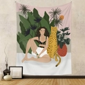 Arazzo bohémien con illustrazione di donna e ghepardo per decorazioni casa - Donna della Giungla del Leopardo (Tessuto Spazzolato) / 73X95CM