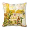 Peach skin fabric square cushion cover featuring a watercolor gingerbread house print - 18x18 Inch / 18