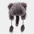 Cappello invernale in pelliccia sintetica grigia con orecchie d'orso e soffici pompon - Stile Paraorecchie a Orso / Rosa