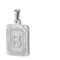 Silberner quadratischer Buchstabe B Anhänger aus 18K Titanstahl mit Reliefstruktur - Buchstabe B