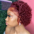 Short wine red curly wig with center part and realistic synthetic hair for women - Burgundy