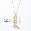 Detailed size view of gold religious pendant necklace with cubic zirconia inlay details - Gold White Zirconia