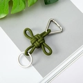 Army green braided paracord keychain with silver metal buckle and split ring connector - Olive Green