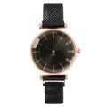 Reloj elegante en oro rosa para mujer con correa magnética negra y esfera de cristal tallado - Negro
