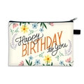 Canvas makeup pouch with Happy Birthday floral print and black zipper closure - Orange Birthday Flower Style (20)
