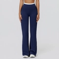 High-waist wide-leg navy yoga pants with white contrast elastic waistband for women - S / Navy Blue