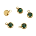 Golden stainless steel birthstone charms with green faceted crystals for DIY jewelry making - Gold Color-B (Dark Green)