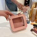 Roze cosmetictas met transparant venster, draagbare make-up organizer voor dagelijks gebruik. - Enkelzijdig Roze