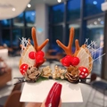 Christmas reindeer antler hair clips with berries and pine cones on a card - 8# White Gauze Red Pearl Brown Antler Pair Clips