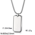 Silver mirror-polished stainless steel military tag necklace with square snake chain - With 60cm Snake Chain (KN287861) / Steel