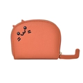 Orange cat-themed faux leather coin purse with cute embroidery and cat tail zipper pull - Orange